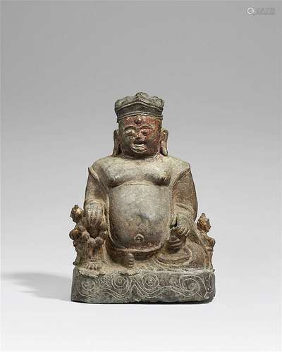 A bronze figure of a laughing crowned Milefo, also called Budai. Probably 17th century