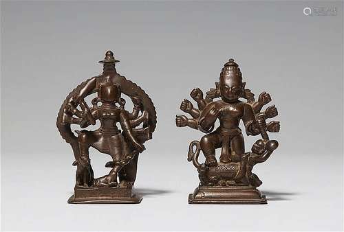 Two Central Indian copper alloy figures of an eight-armed Durga. 16th/19th century