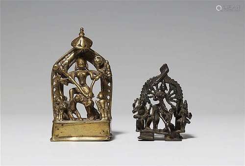 Two copper alloy altars of an eight-armed Durga. 14th century and later