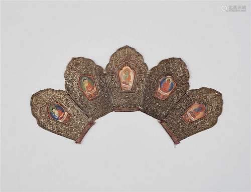 A Tibetan Buddhist ritual crown with five petals. 19th century