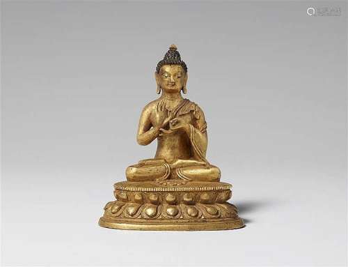 A Sinotibetan gilt bronze figure of Buddha Vairocana. 18th century