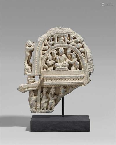 A Gandhara grey schist fragment of a gable panel. Pakistan. 2nd/3rd century