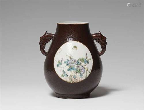 A brown-glazed famille rose medallion vase. 19th/20th century