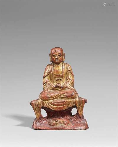 A lacquered and gilded bronze figure of Bodhisattva Kshitigarbha (Dizang pusa). Ming dynasty