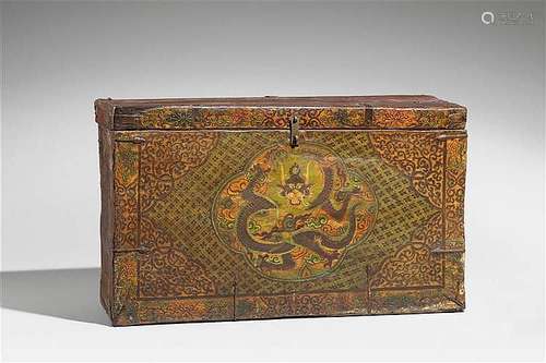 A Tibetan rectangular wooden chest. Early 19th century