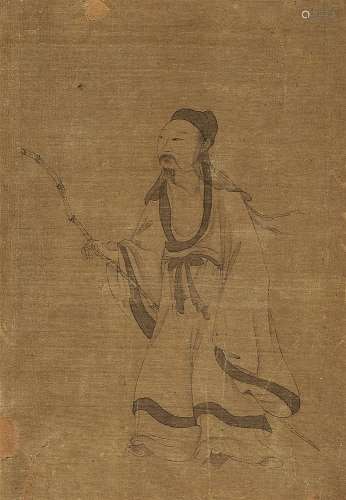A very fine painting of the poet Tao Yuanming. Album leaf. Ink on silk. In