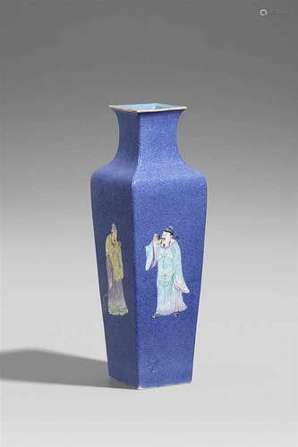 A famille rose decorated blue sgraffito-ground vase. Republic period (1912-1949)