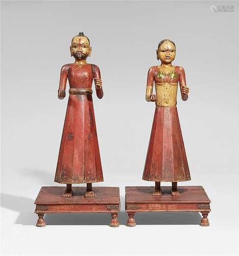 Two Rajasthani painted wood Gangor-Isaji figures. 19th century