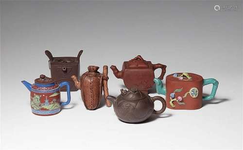 A group of six Yixing teapots