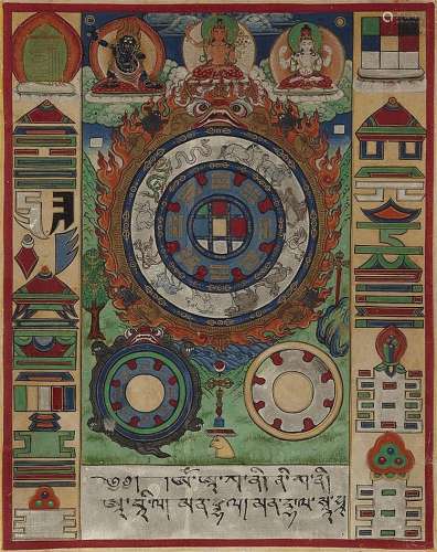 A small Tibetan mandala and a small Tibetan calendar. Early 20th century