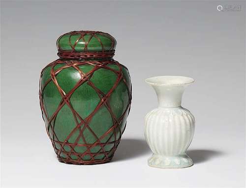 A small qingbai-glazed vase and a covered jar. Song dynasty (907-1279) and later