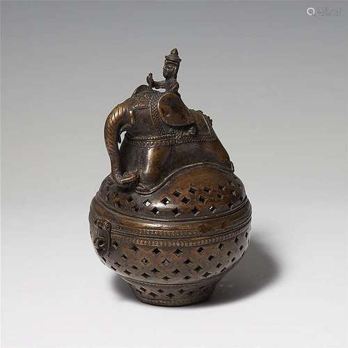 A probably Rajasthani bronze spherical container. 19th/20th century