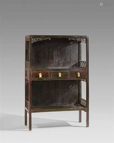 A large open jumu wood book shelf. 19th century