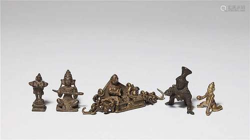 Five small copper alloy figures. 19th/20th century