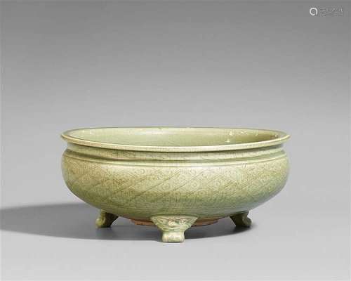 A Longquan celadon-glazed tripod censer. Ming dynasty (1368-1644)