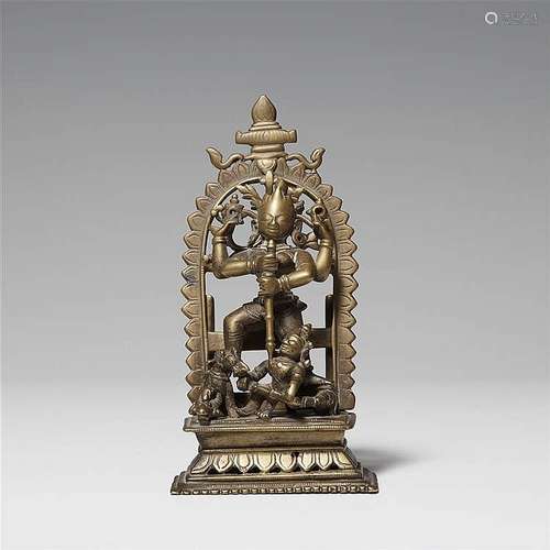 An Orissa copper alloy altar of a four-armed Durga. Probably 14th/16th century