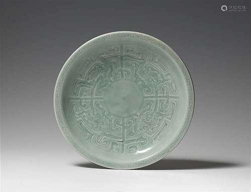 A large celadon-glazed plate. 18th century