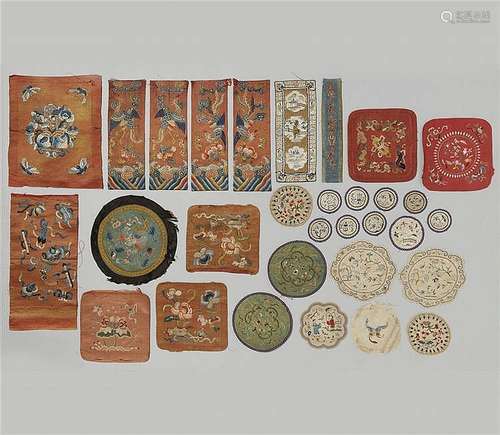 A group of thirty small silk embroideries. 19th century