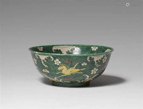 A biscuit horse-decorated bowl. Qing dynasty (1644-1911)