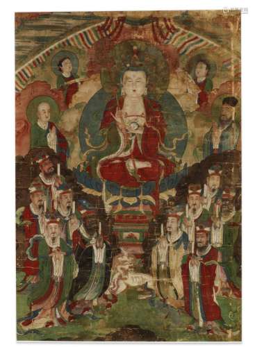 A composition with the bodhisattvah Ksitigarbha. China, 17th century. Visible size 106 x 72 cm.