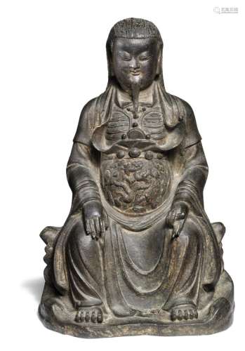 A Chinese bronze Taoist God, Zhenwu. Ming 1368-1644. Weight 4701 gr. H. 32 cm.