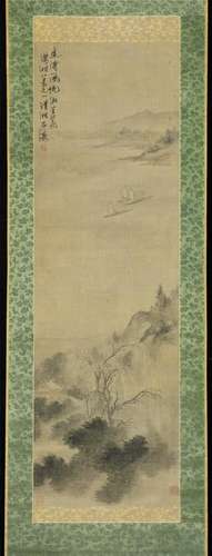 Shi Tao, or copy after: A hanging scroll depicting a beautiful scenery from the Hunan Province. Image 127 x 40 cm.