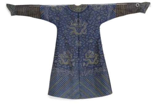 A Chinese court summer silk gauze robe embroidered with five claw dragon. Qing, 19th century. Back L. c. 129 cm.