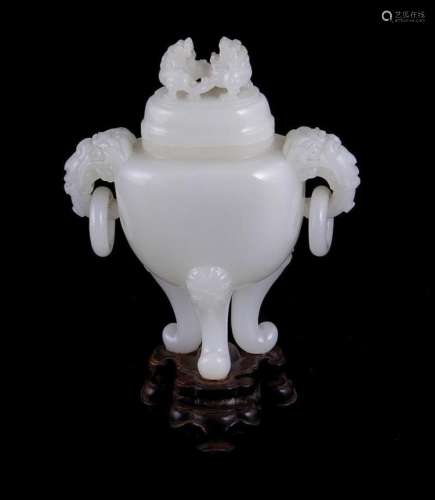 Chinese white jade mythical beast lu tripod censer