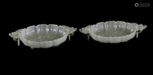 Superb pair Chinese translucent jade marriage bowls (4pcs)