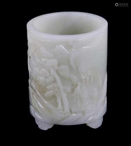 Chinese carved celadon jade brushpot