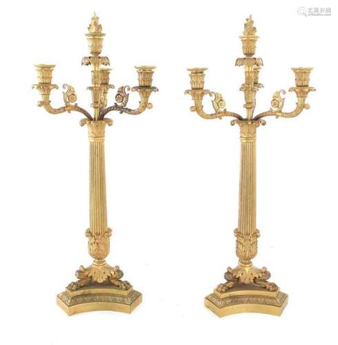 Pair Charles X gilt-bronze four-light candelabra