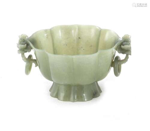 Chinese translucent green jade lotus bowl
