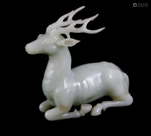 Chinese pale celadon jade recumbent stag