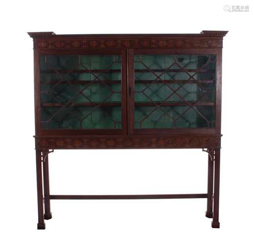 English mahogany curio cabinet on stand