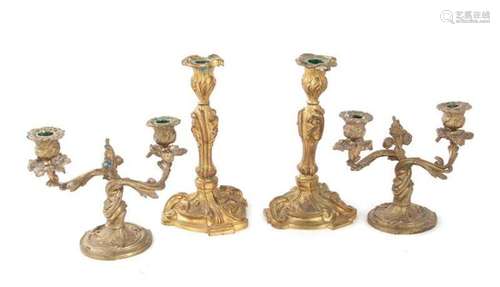 Pairs French bronze candlesticks (4pcs)