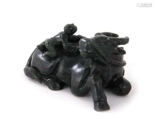 Chinese spinach-green jade boy with buffalo group (2pcs)