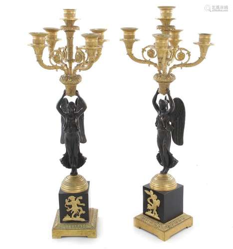 Pair French Empire ormolu and bronze figural candelabra (2pcs)