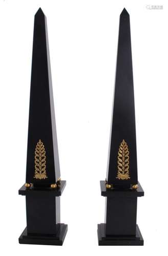 Pair ormolu-mounted black marble obelisks (2pcs)