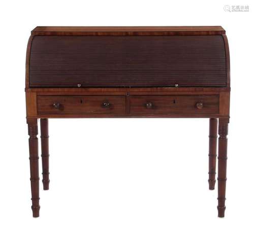 Victorian mahogany quarter-roll tambour desk