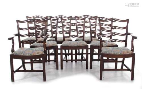 Chinese Chippendale style ladderback dining chair set (8pcs)