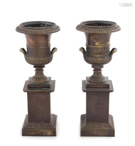 Pair French ormolu urns on pedestals (2pcs)