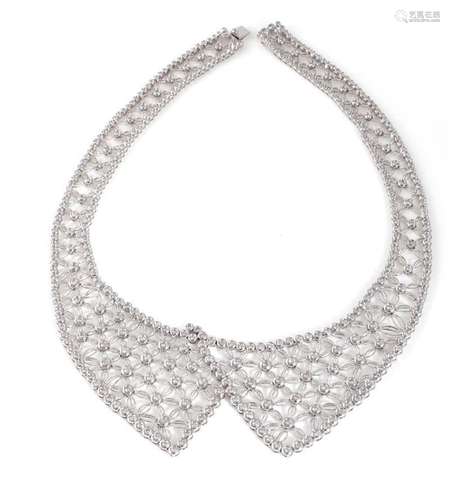 Unusual platinum and diamond collar-form necklace