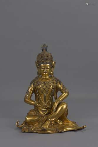 A CHINESE 18/19TH C. GILT BRONZE FIGURE OF GUANYIN