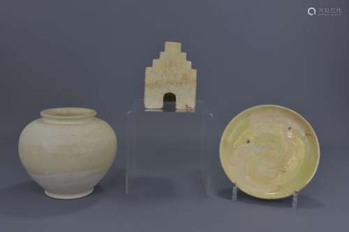 THREE CHINESE TANG DYNASTY POTTERY ITEMS