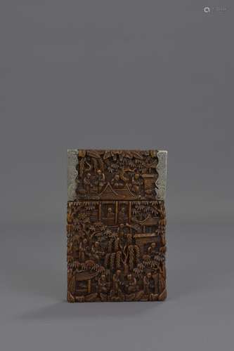 A CHINESE CARVED WOODEN CARD CASE