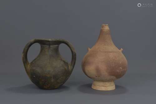 TWO CHINESE HAN DYNASTY POTTERY VESSELS