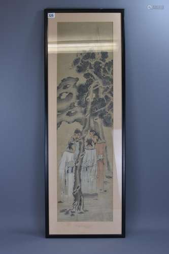 A FRAMED CHINESE WATERCOLOUR PAINTING