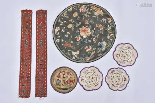 FIVE CHINESE EMBROIDERED BADGES