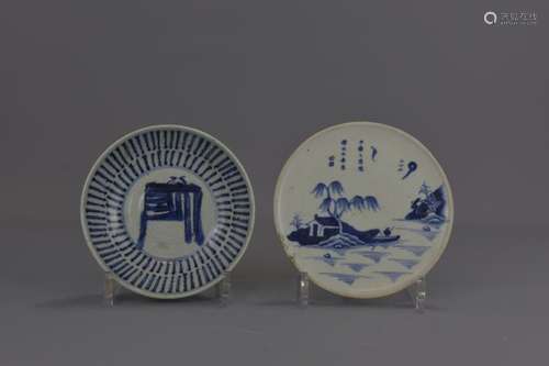 TWO CHINESE BLUE AND WHITE PORCELAIN DISHES