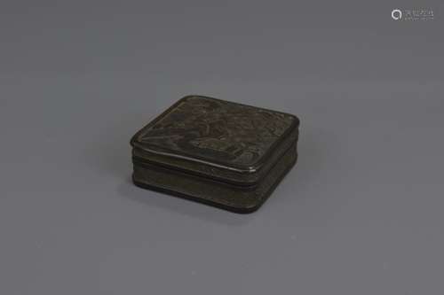 A CHINESE LACQUER INK BOX AND COVER